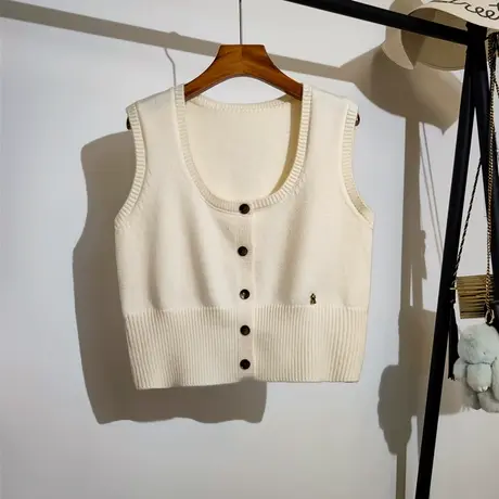 U领针织马甲开衫女秋冬新款韩系设计感小众宽松叠穿毛衣背心外穿商品大图