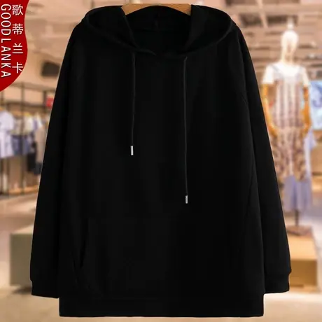 中年40-50岁妈妈秋装连帽纯色卫衣宽松200斤加肥加大码女洋气上衣商品大图