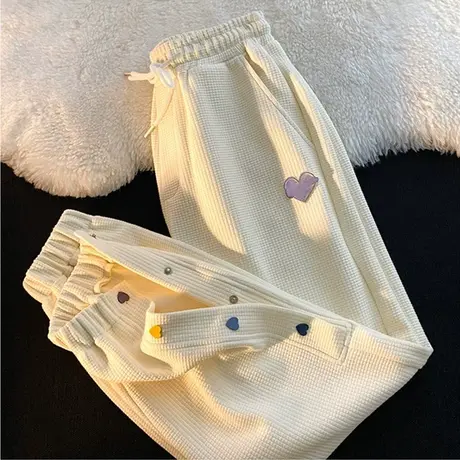 阔腿裤子女春秋宽松设计感小众高腰直筒休闲哈伦运动束脚裤潮ins图片