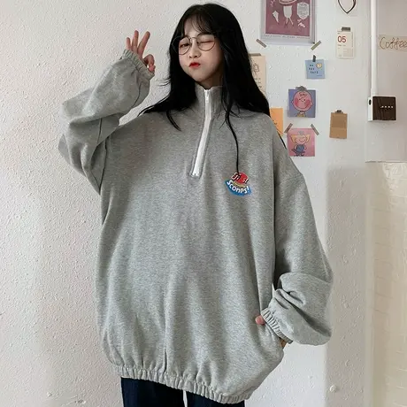 waitmore卫衣女2020春秋薄款宽松韩版bf慵懒风上衣盐系外套潮ins图片