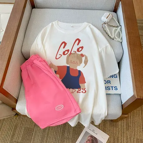 网红炸街运动服套装女夏季薄款时尚洋气短袖短裤小个子休闲两件套商品大图