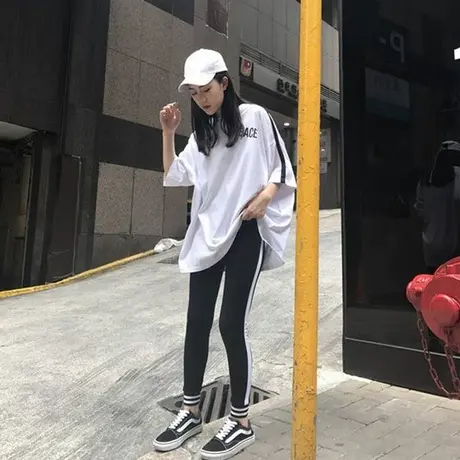 运动休闲套装女夏季新款韩版大码宽松短袖搭配小脚裤学生两件套潮图片