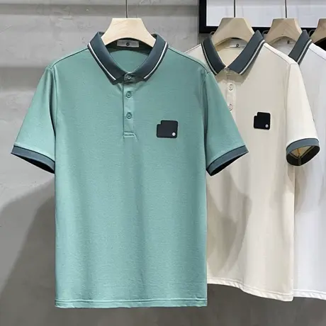 条纹短袖POLO衫男珠地棉2023新款夏季重磅翻领t恤休闲半袖男上衣商品大图