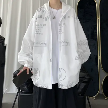 港风潮流防晒服男夏季薄款凉感oversize连帽防晒衣设计感小众外套商品大图