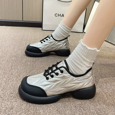 欧洲站丑萌大头小白鞋女2023秋季新款厚底板鞋休闲饼干鞋系带单鞋图片