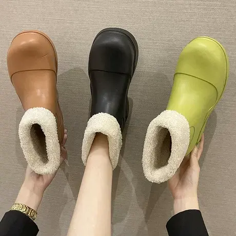 加绒雨鞋女秋冬季外穿防水大头增高雨靴轻便防滑水鞋短筒毛绒水靴商品大图