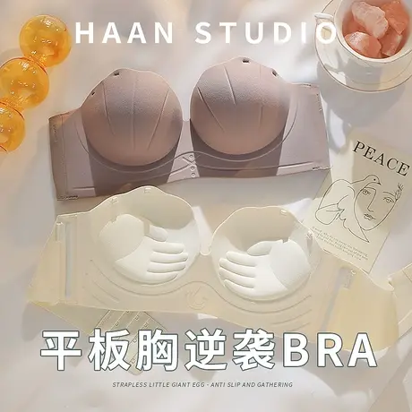 无痕内衣女小胸聚拢显大无肩带防滑上托无钢圈文胸罩夏季透气套装商品大图