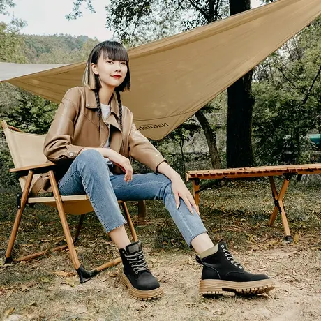 奥康女鞋秋冬季新款复古马丁靴中筒高帮女靴休闲质感大黄靴轻商品大图