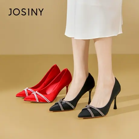 Josiny/卓诗尼高跟鞋2023秋季新款尖头细跟时尚优雅新娘鞋单鞋女商品大图