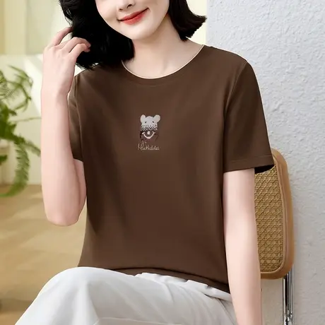 2024夏款新品纯棉短袖T恤衬衫中年妈妈装重工艺刺绣大码宽松女装图片