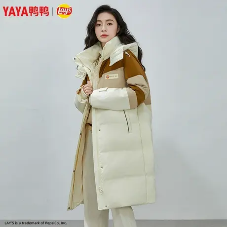 鸭鸭乐事联名情侣羽绒服女2023年秋季新品长款连帽时尚保暖外套C图片