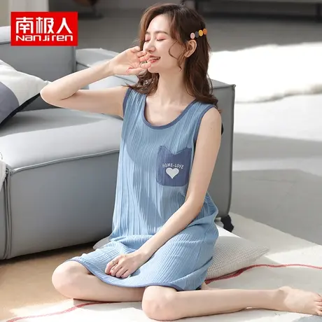 南极人可爱少女睡衣女夏款纯棉无袖睡裙夏季背心家居服2023年新款商品大图