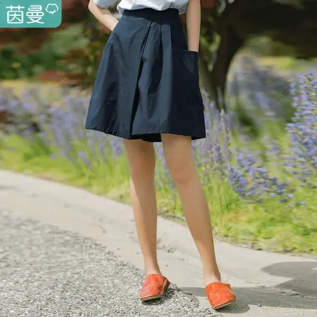 茵曼短裤女夏装2023新款纯棉简约休闲百搭薄款显瘦阔腿纯色五分裙图片