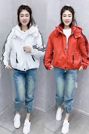 休闲爆款外套女春秋季2023新款韩版显瘦薄棉连帽宽松洋气短款上衣图片