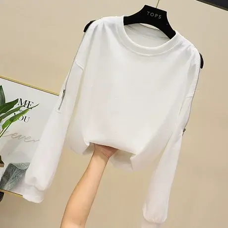 2023秋季设计感小众心机露肩拉链卫衣时尚圆领宽松慵懒风上衣女潮商品大图