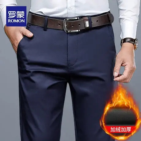 罗蒙男士休闲裤加绒加厚款直筒弹力长裤子中年商务宽松免烫西裤男商品大图