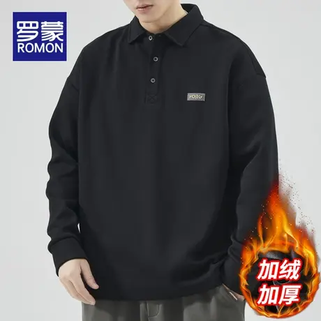 罗蒙重磅Polo卫衣男冬季2023新款加绒加厚外套男士长袖t恤秋冬款商品大图