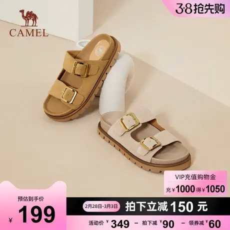 骆驼女鞋2023年夏季勃肯拖鞋女外穿时尚沙滩凉拖懒人鞋一字拖图片