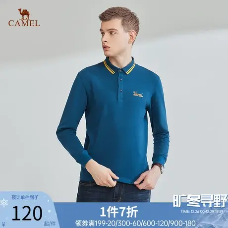 骆驼男装polo衫2023秋季休闲翻领印花时尚商务男士长袖T恤上衣商品大图