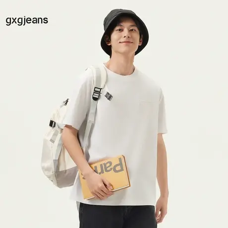 gxg.jeans男装 25年夏季新款简约字母钢印宽松圆领男式T恤男短袖图片
