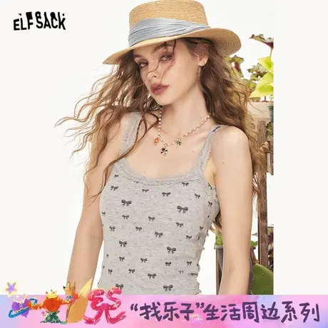妖精的口袋蝴蝶结蕾丝灰色吊带女2025年夏季新款性感甜美百搭背心图片