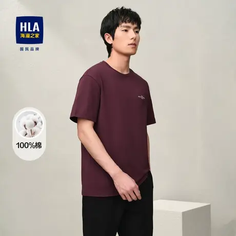HLA/海澜之家2025立体胶印短袖T恤圆领针织纯棉短袖男商品大图
