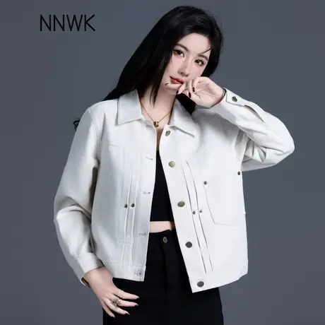 白色经典翻领牛仔外套女2025早春新款小众复古百搭港味休闲夹克女图片