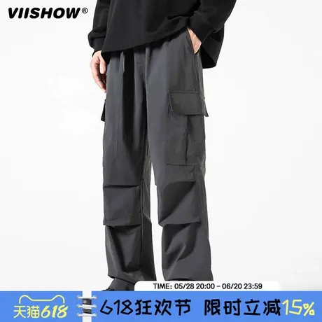 VIISHOW棉致冲锋裤男士秋冬季潮牌户外运动直筒阔腿防水休闲裤子商品大图