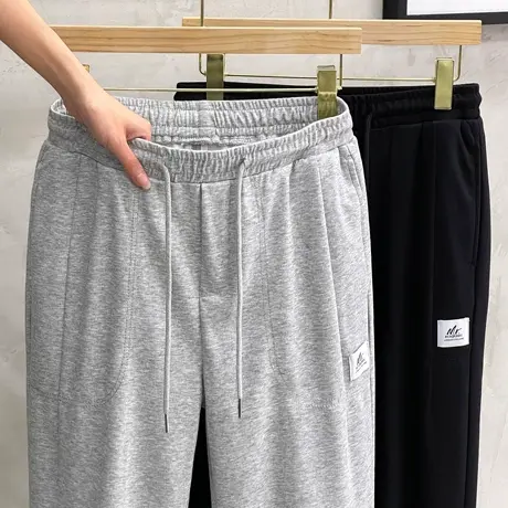 华夫格纹路垂感休闲裤男士宽松直筒休闲裤子休闲运动舒适九分长裤商品大图