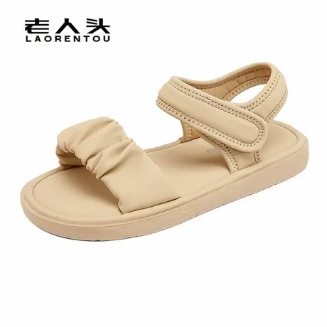 老人头平底魔术贴柔软时尚运动凉鞋女夏季外穿2025新款孕妇沙滩鞋商品大图