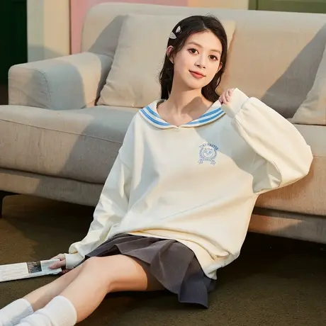 唐狮卫衣女海军领春新款日系甜美功夫熊猫联名款宽松显瘦上衣商品大图