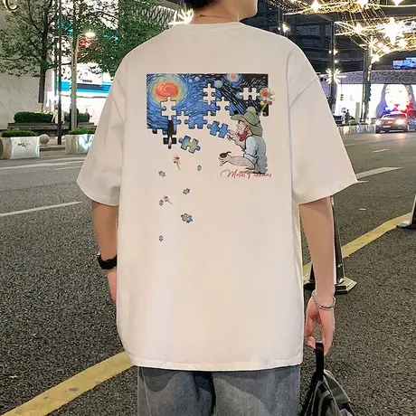 美式vibe高街印花短袖T恤男夏季新款ins潮牌重磅纯棉情侣圆领体恤商品大图
