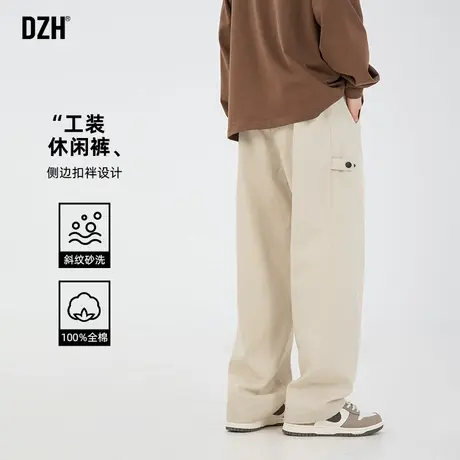 男士米白色工装裤男春季直筒宽松2025新款纯棉休闲裤长裤男款裤子商品大图