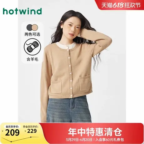 热风miu系针织衫2024年冬季新款女士假两件毛衣圆领气质内搭上衣商品大图