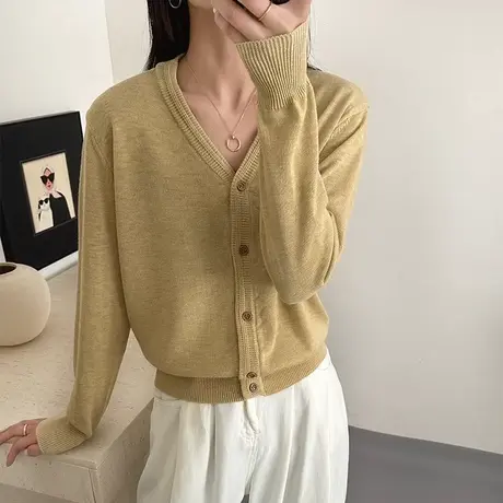 高级感V领针织开衫女2025新款春装韩系穿搭上衣宽松薄款毛衣外套商品大图
