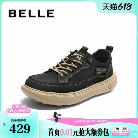 百丽男鞋一脚蹬休闲布鞋男士爸爸鞋秋新款舒适厚底增高鞋8SW11CM5商品大图