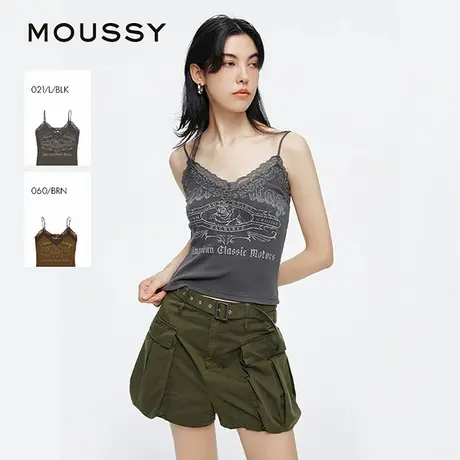 MOUSSY 2025夏季新品甜辣风蕾丝边做旧印花小吊带女010IS290-4191图片