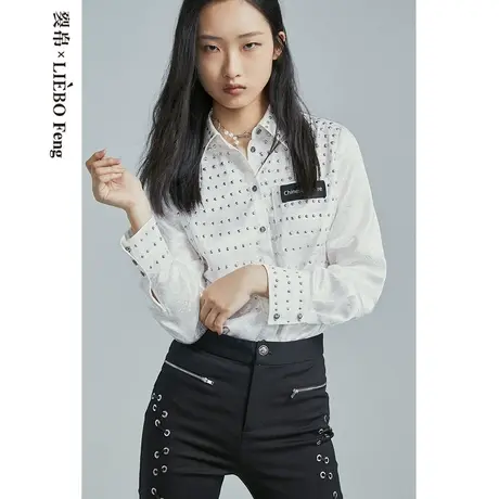 裂帛LIEBOFeng商场同款2023年国潮设计师织带甜酷铆钉长袖白衬衫图片