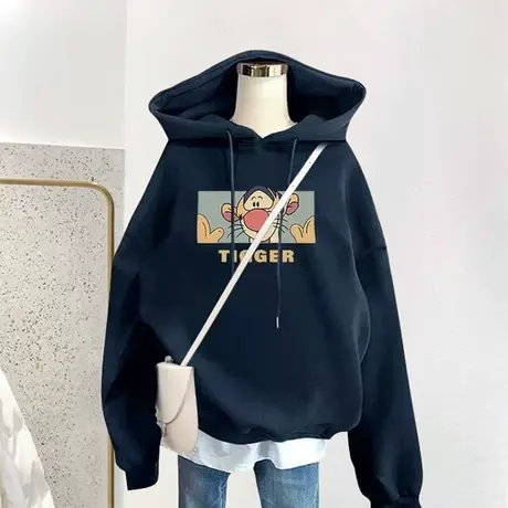 卫衣女加绒加厚2021秋冬新款韩版ins潮卡通印花宽松连帽外套上衣商品大图