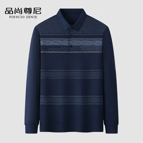 【舒适亲肤】爸爸秋装上衣长袖T恤撞色条纹中老年男士爷爷POLO衫商品大图
