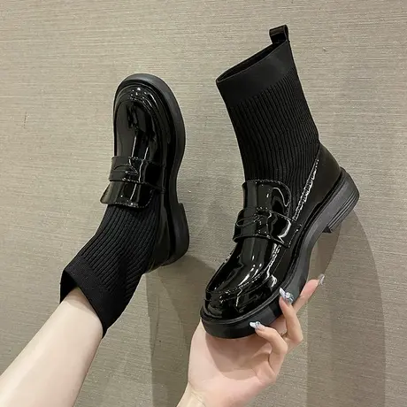 袜子鞋女2023年新款中筒英伦马丁靴春秋欧货爆款厚底瘦瘦ins短靴商品大图