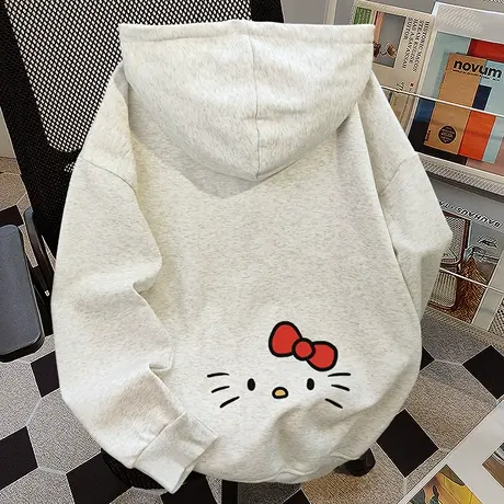 美式可爱HelloKitty印花连帽卫衣女2025秋冬新款宽松拉链开衫外套商品大图