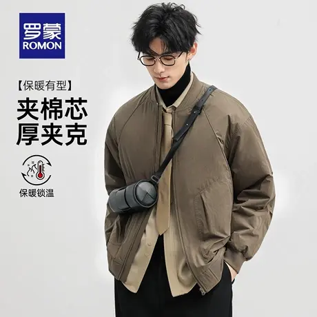 【夹棉保暖】罗蒙男士潮流百搭短款夹克2025冬季新款时尚休闲外套商品大图