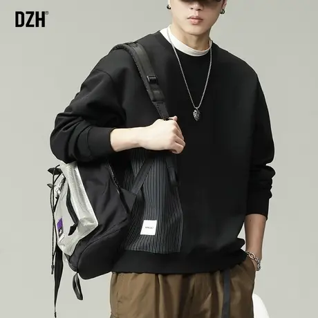 男士美式重磅黑色卫衣男圆领潮牌情侣外套男款春秋款2023新款上衣商品大图