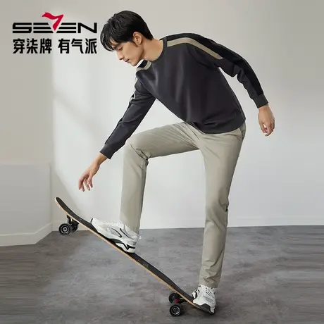 柒牌男装清仓长袖卫衣男秋季时尚休闲中青年拼接圆领套头上衣图片