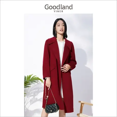 音儿美地女装2022冬季新款中长款宽松羊毛双面呢大衣外套商品大图