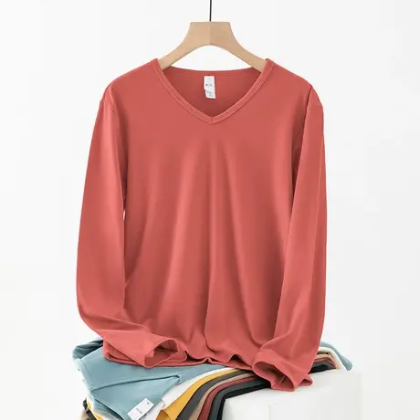 德绒长袖t恤男装2023新款秋冬潮流V领上衣服双面绒保暖内搭打底衫图片