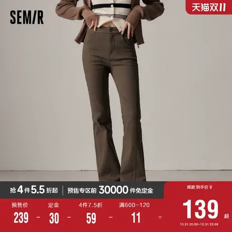 [预售][商场同款]森马休闲裤女抓绒喇叭裤显腿长2023冬新款纯色长商品大图
