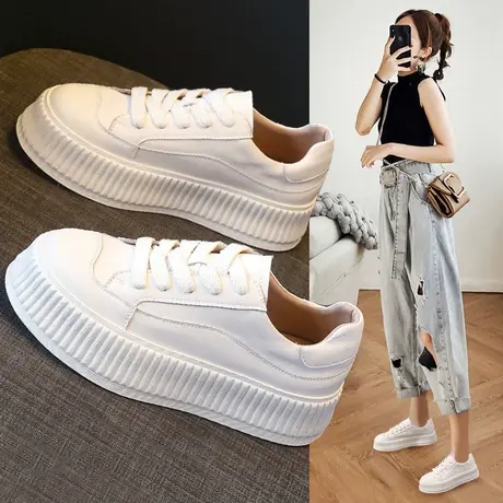 真皮厚底小白鞋女夏2023新款百搭鞋子休闲女鞋饼干鞋板鞋爆款平底商品大图