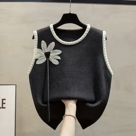 小香风圆领针织马甲背心女2023秋装新款短外穿马夹叠穿毛衣坎肩潮图片